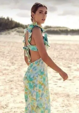 Zimmermann High Tide Frilled Midi Dress Aqua Ikat Floral Size 1 / AU 10  for rent on The Volte - image 3
