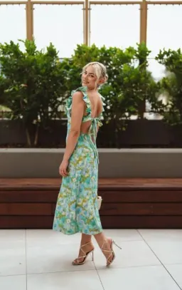 Zimmermann High Tide Frilled Midi Dress Aqua Ikat Floral Size 1 / AU 10  for rent on The Volte - image 4