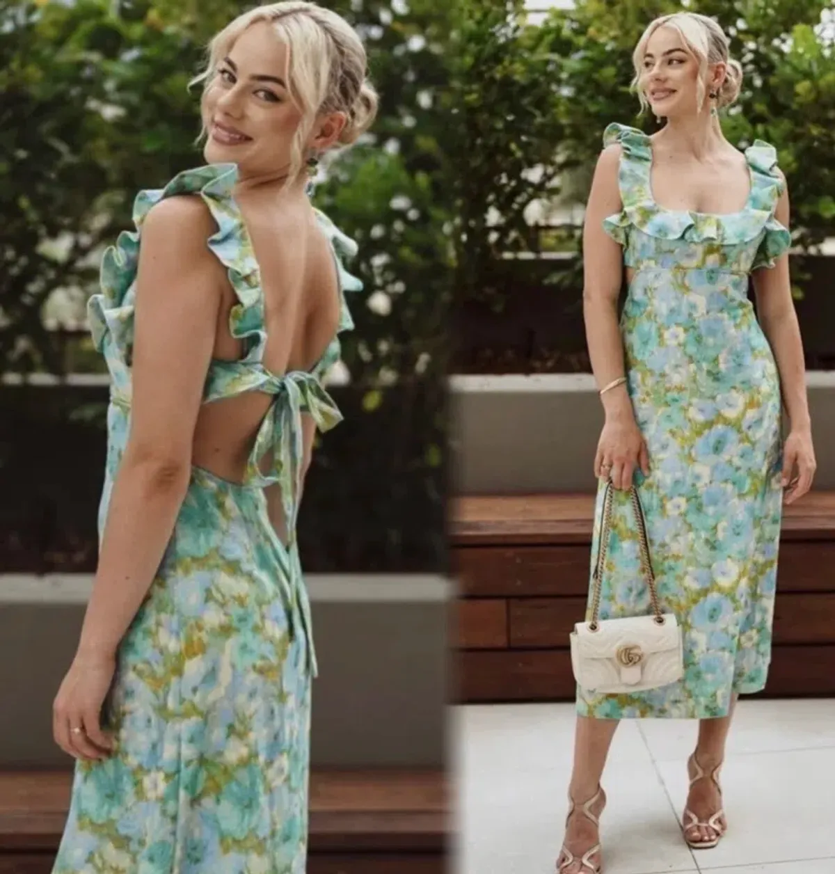 Zimmermann High Tide Frilled Midi Dress Aqua Ikat Floral Size 1 / AU 10 - Image 5
