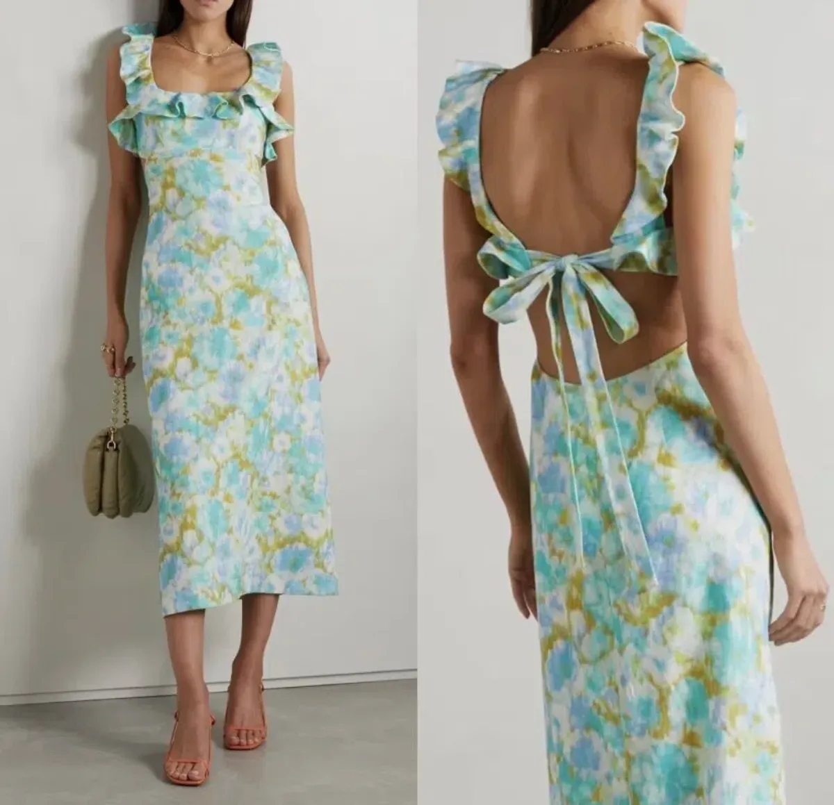 Zimmermann High Tide Frilled Midi Dress Aqua Ikat Floral Size 1 / AU 10 - Image 6