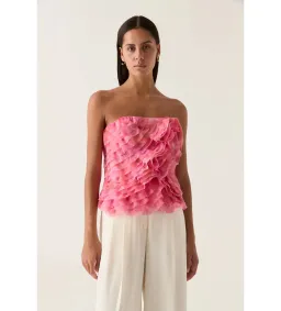Aje Charmed Rosette Ruffle Bustier with Valeria Asymmetrical Midi Skirt in Misty Rose Size 6 for rent on The Volte - image 2