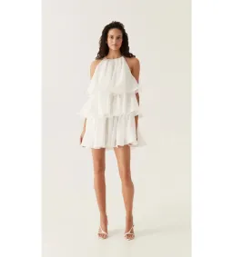 Aje Claudia Halterneck Tiered Mini Dress in White Size 8 for rent on The Volte - image 1