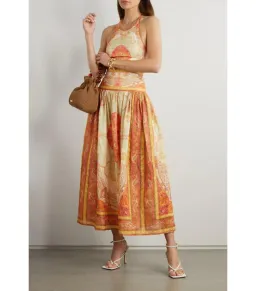 Zimmermann Anneke Cut Out Midi Dress Orange Paisley Print Size 1 / AU 10 for rent on The Volte - image 1