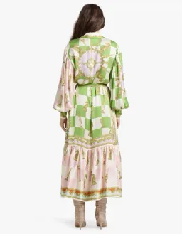 Alemais Checkmate Silk Shirtdress Maxi Dress Multi Print Size 14  for rent on The Volte - image 5