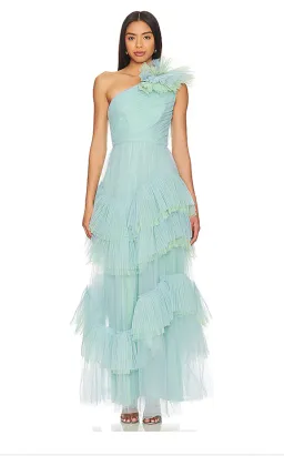 BCBGMAXAZRIA ONE SHOULDER TULLE GOWN IN BLUE GREEN SIZE US8/AU12 for rent on The Volte - image 1