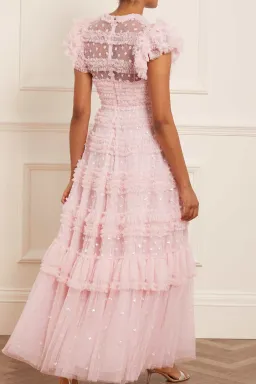 NEEDLE AND THREAD PINK V-NECK GOWN SIZE UK 14 ALTERED TO AU SIZE 10-12 for rent on The Volte - image 2