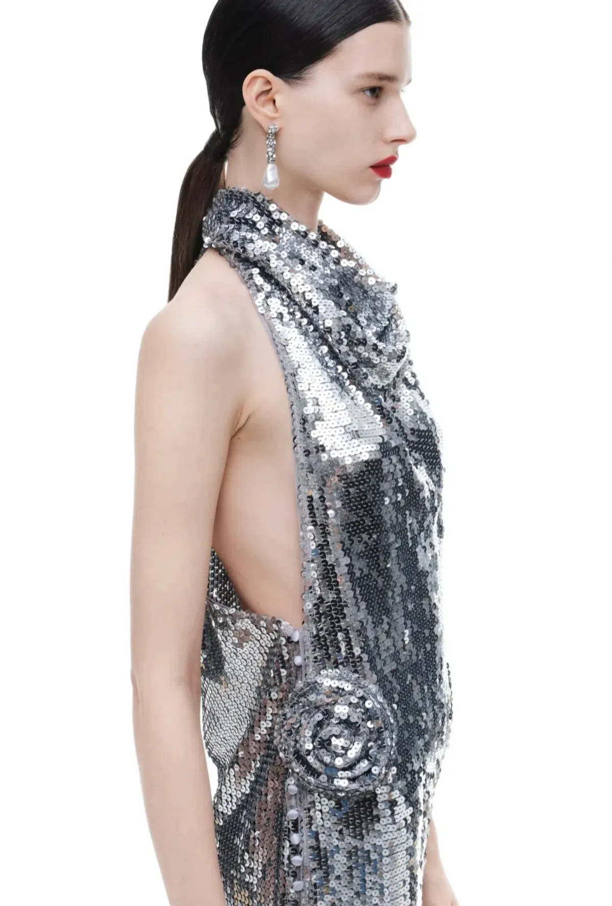 Magda Butrym x H&M Sequin Rose Appliqué Maxi Dress Size XL/AU14 - Image 3