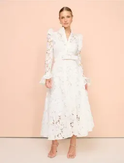 Leo Lin Aliyah Lace Butterfly Sleeve Midi Dress in Snow / White Size 10 for rent on The Volte - image 4