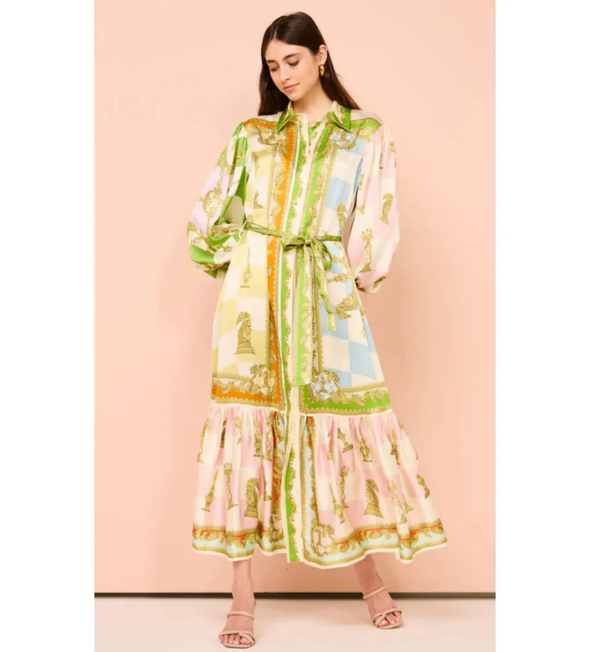 Alemais Checkmate Silk Midi Shirtdress in Multi Size AU 8 - Image 1
