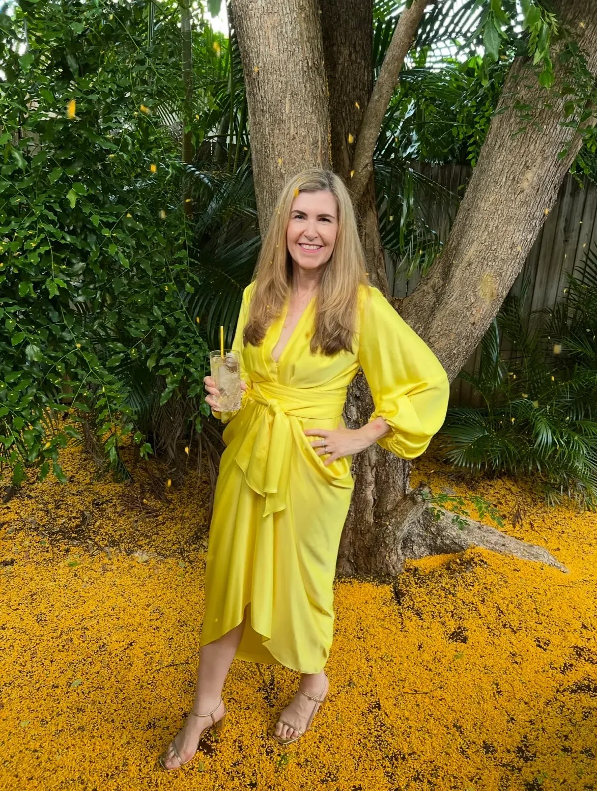 Carla Zampatti V-Neck Waterfall Midi Dress Yellow Size 10 - Image 5