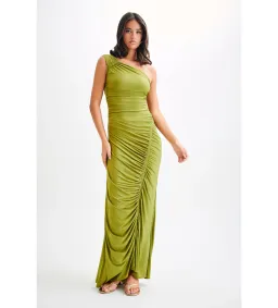 Meshki Capri Gathered Slinky Maxi Dress Vintage Olive Size 6/XS for rent on The Volte - image 2