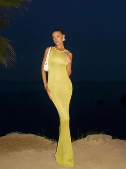 Asta Resort Natalia Maxi Dress in  Chartreuse Sequin Size AU 6 for rent on The Volte - image 2