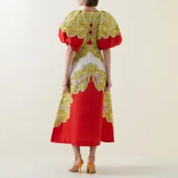 ALEMAIS Sierra Midi Dress Red Multi Size AU 10  for rent on The Volte - image 2