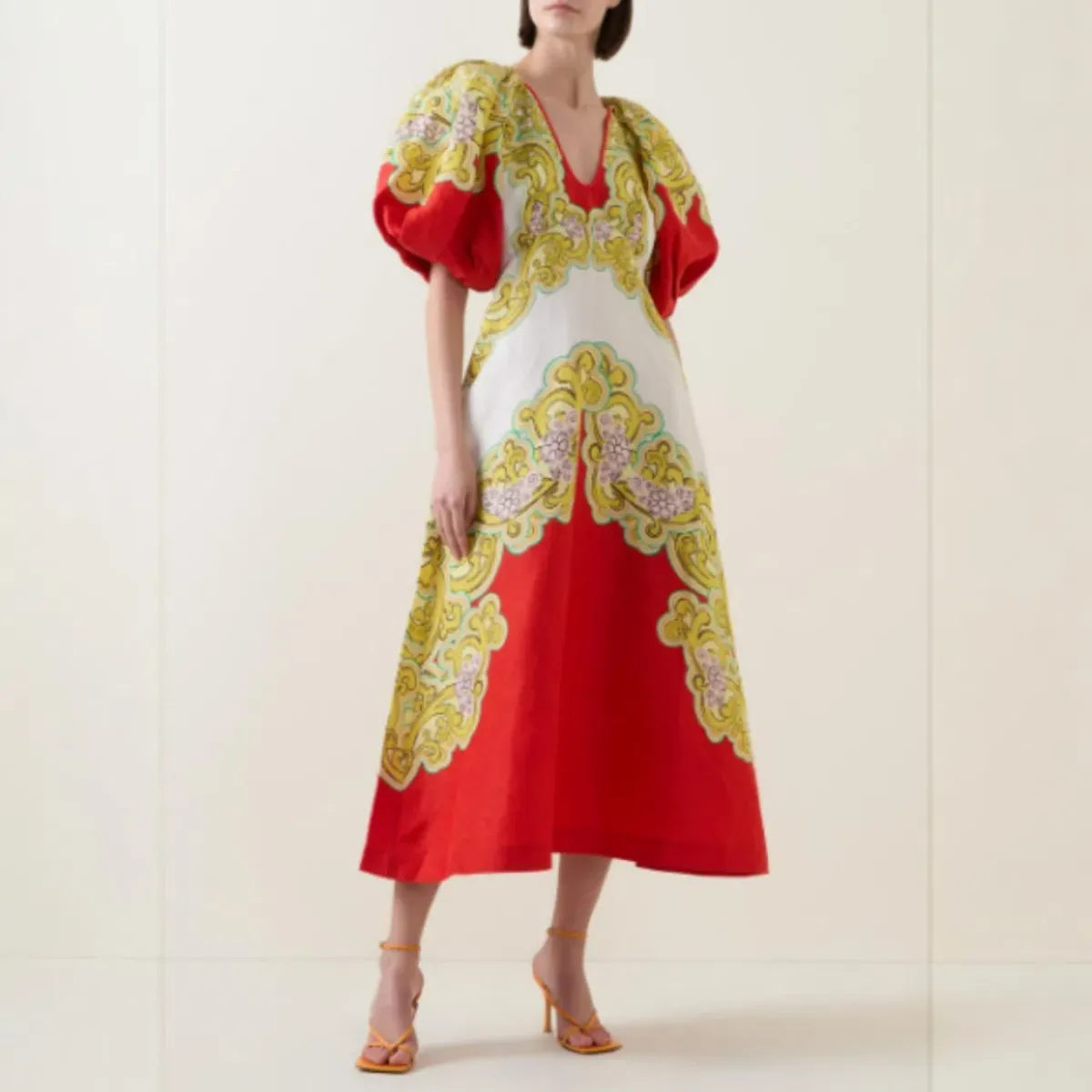 ALEMAIS Sierra Midi Dress Red Multi Size AU 10 - Image 1