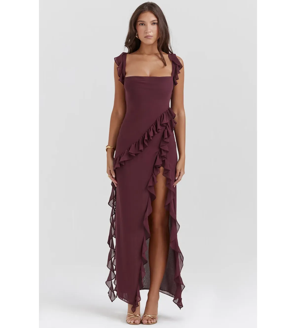 House of CB Ariela Ruffle Maxi Dress Mulberry Size 6/XS - Image 1