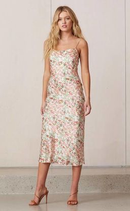 Bec & Bridge Pink Party Slip Dress Camellia Floral Print Size 6 for rent on The Volte - image 1