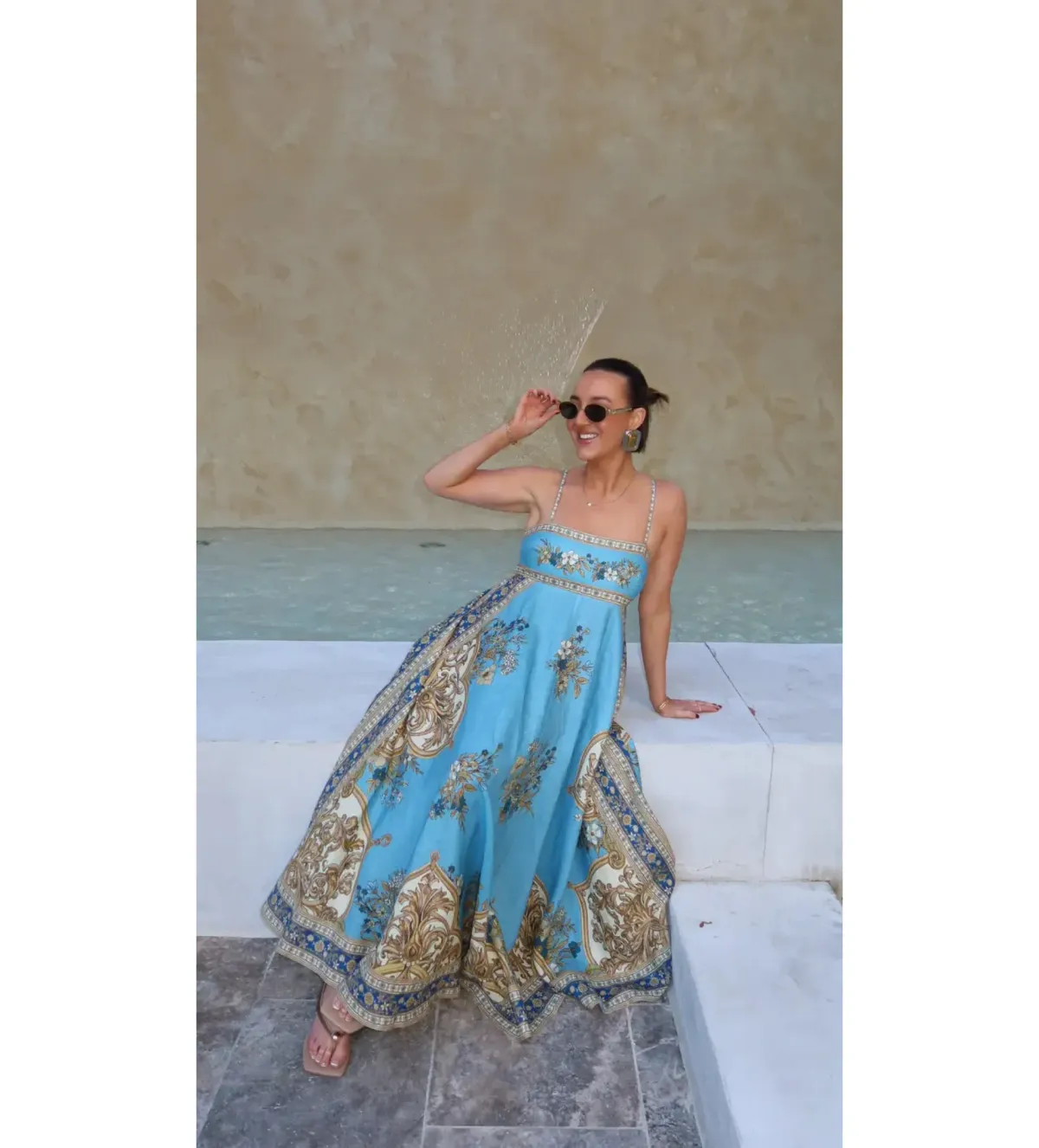 Alemais x La Sirena Exclusive Cassie Midi Sundress Blue Floral Size AU 16 - Image 2