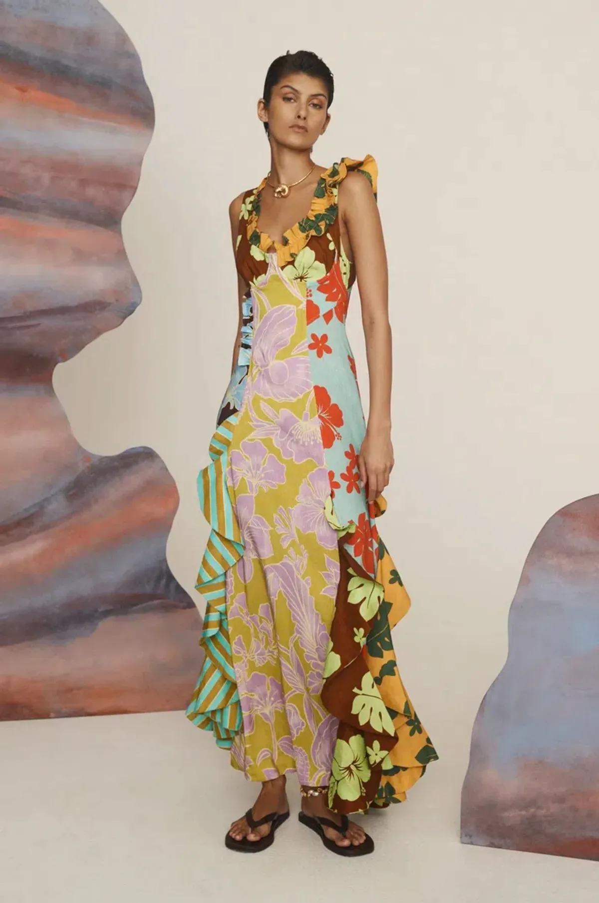 Alemais Poppy Spliced Midi Dress Multi Size 16 - Image 1