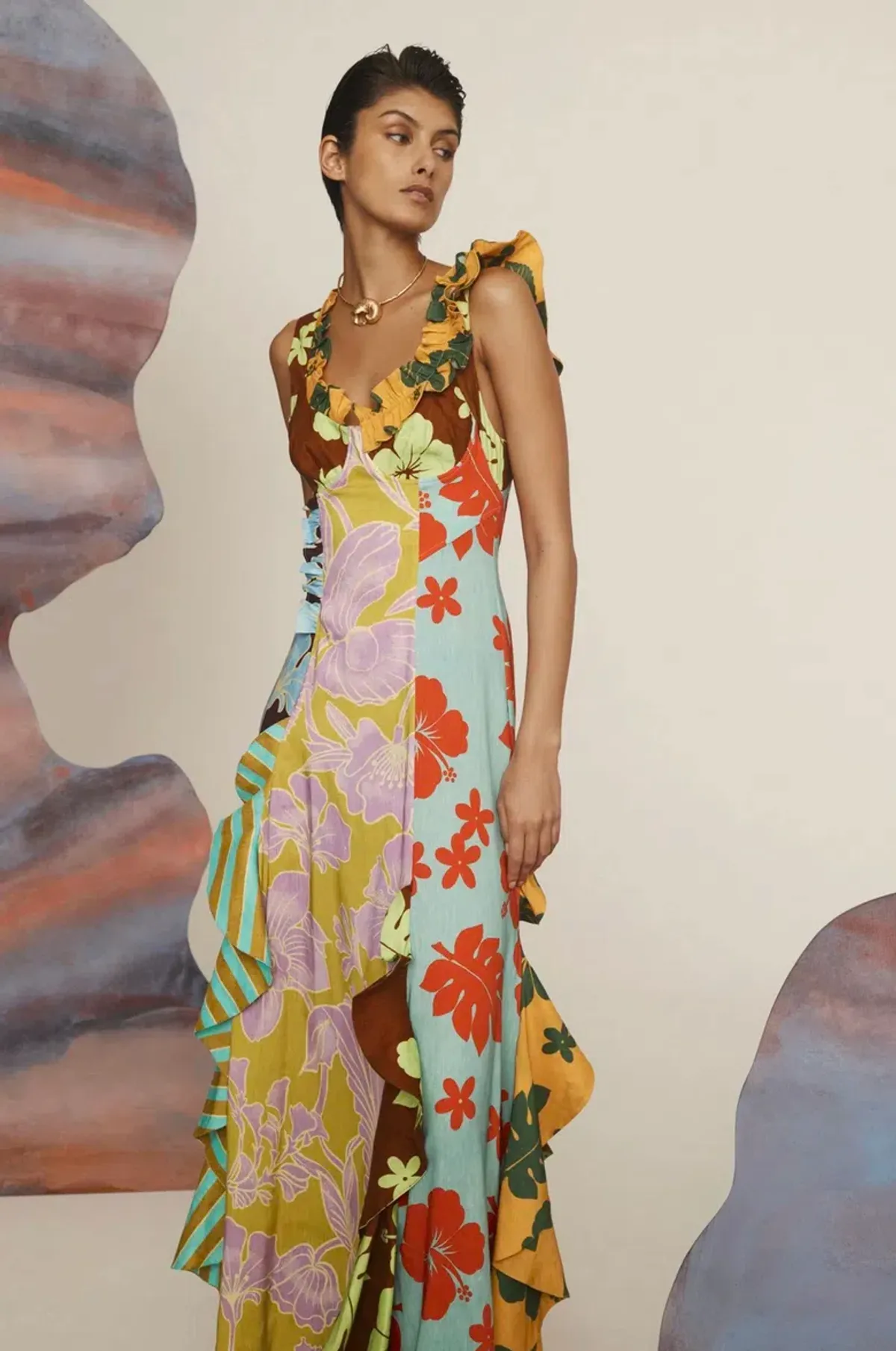 Alemais Poppy Spliced Midi Dress Multi Size 16 - Image 2