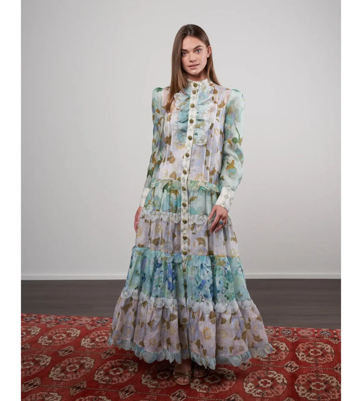 Zimmermann Rhythm Scalloped Silk Maxi Dress in Blue Size 1/ AU 10 - Image 1