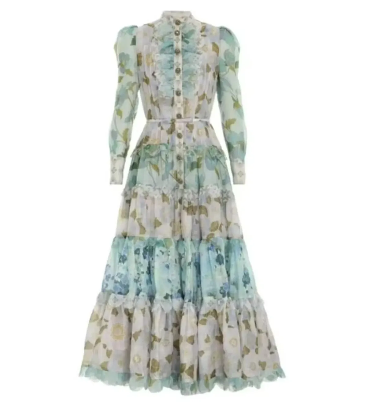 Zimmermann Rhythm Scalloped Silk Maxi Dress in Blue Size 1/ AU 10 - Image 4