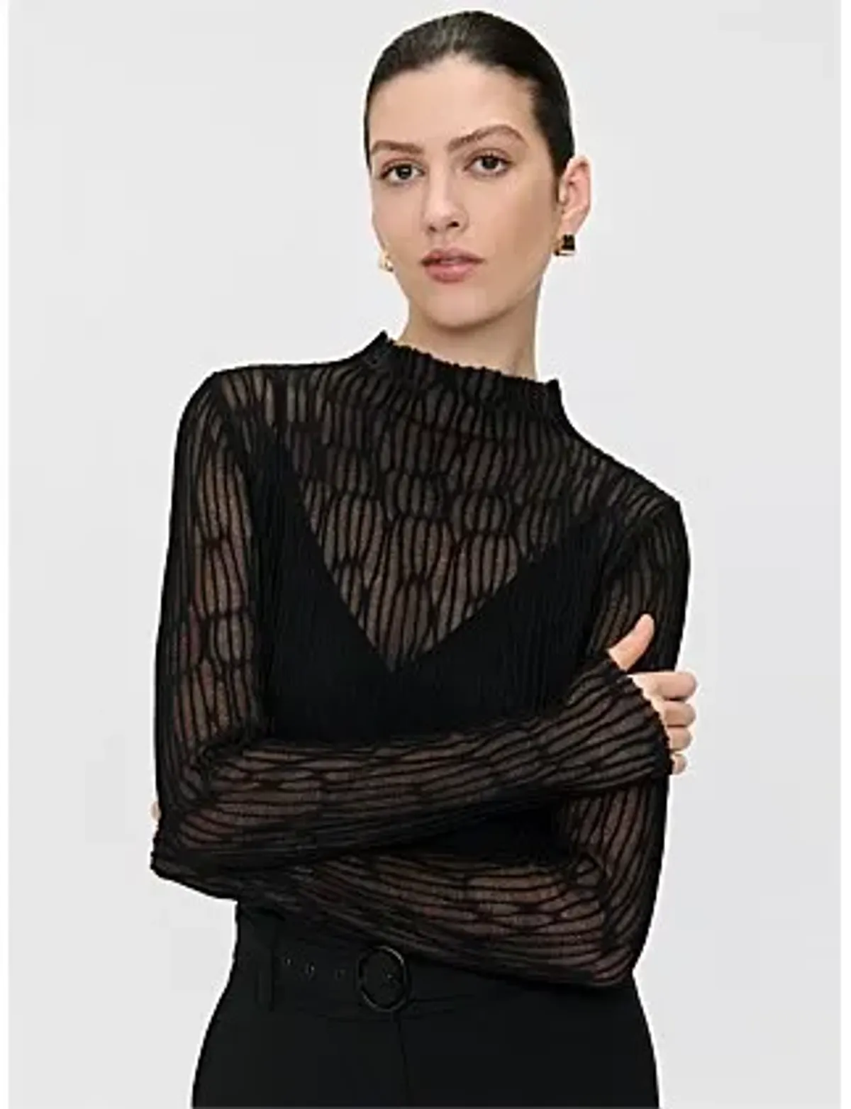 Veronika Maine Sheer Wave Funnel Neck Knit Black Size - Image 1