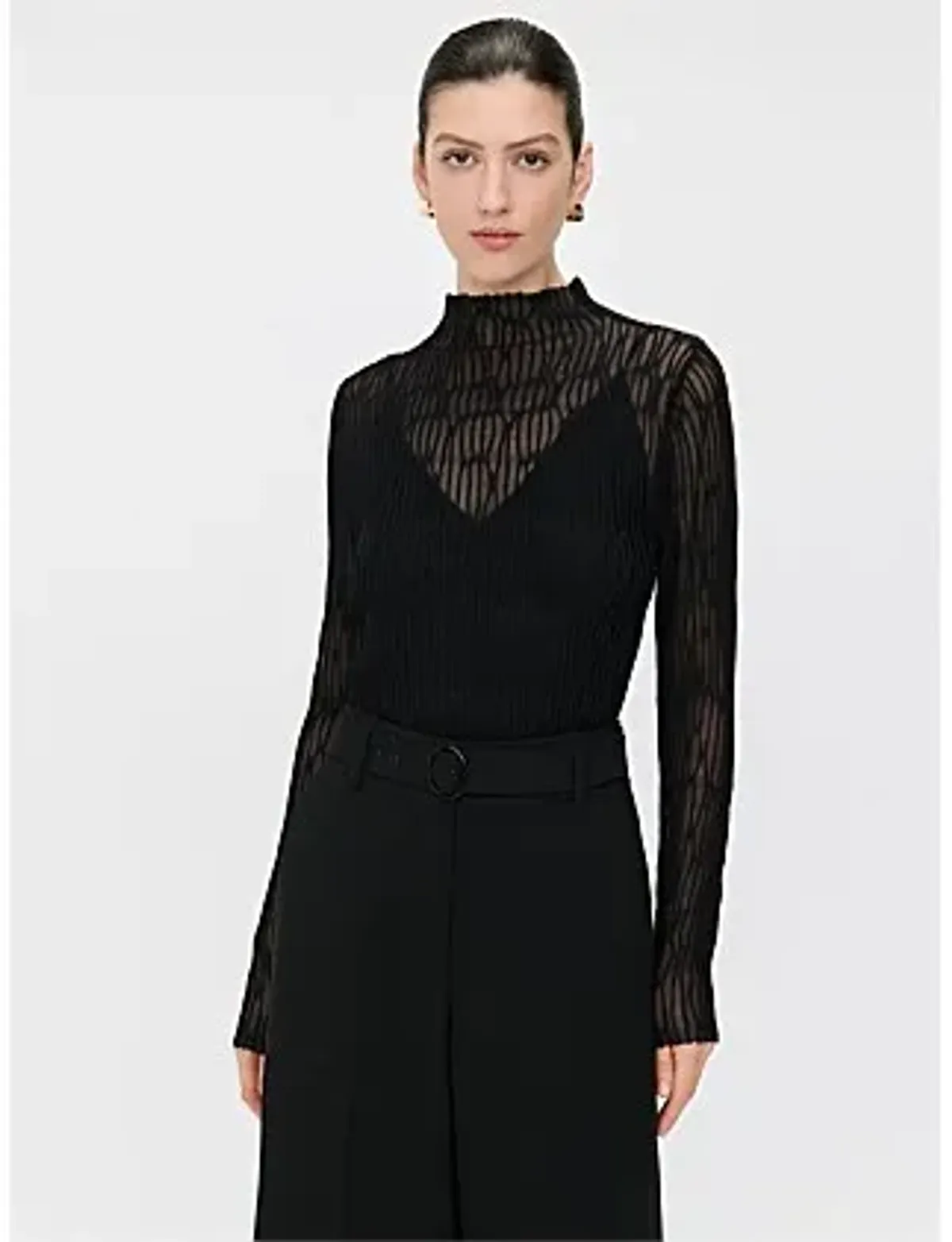 Veronika Maine Sheer Wave Funnel Neck Knit Black Size - Image 4