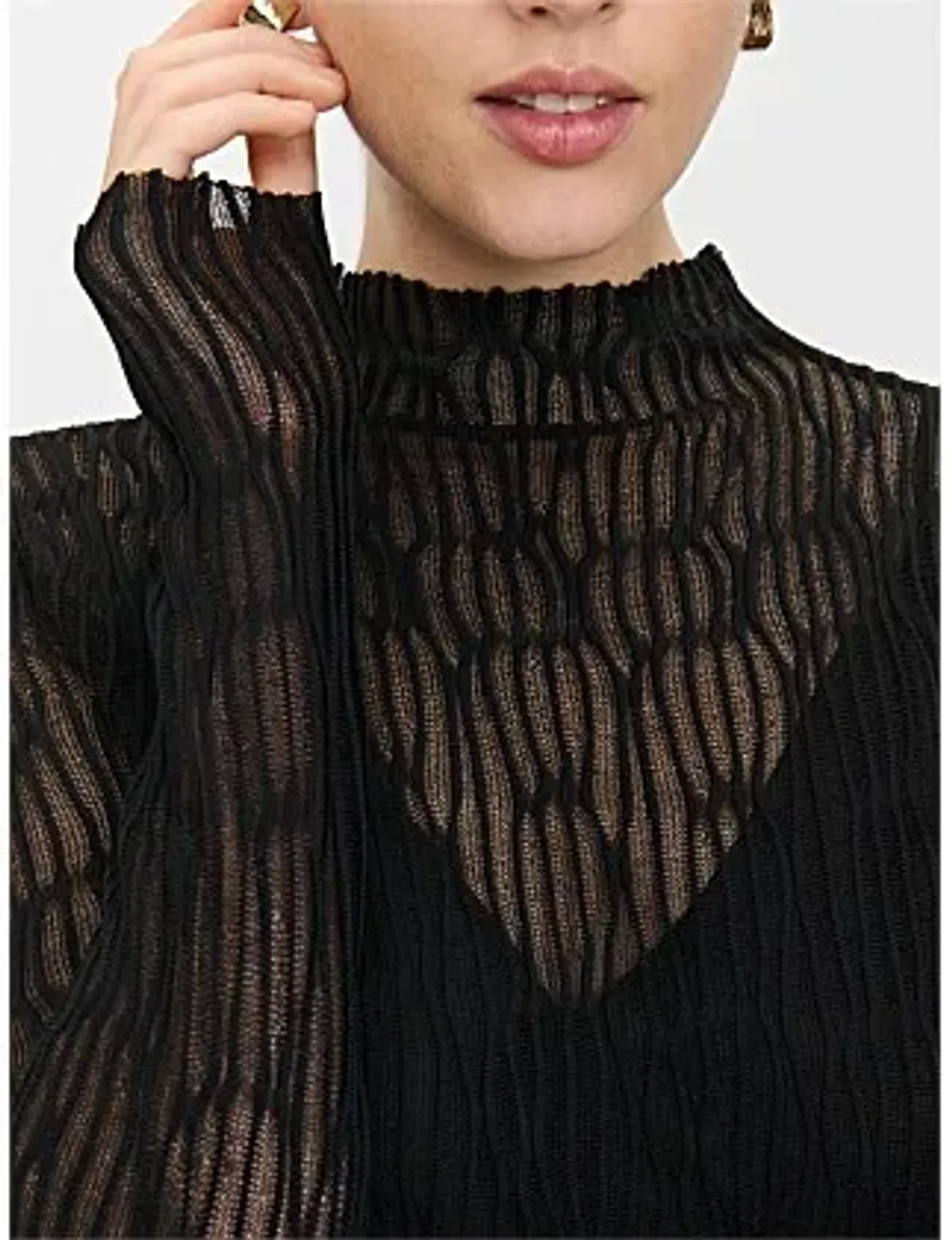 Veronika Maine Sheer Wave Funnel Neck Knit Black Size - Image 3