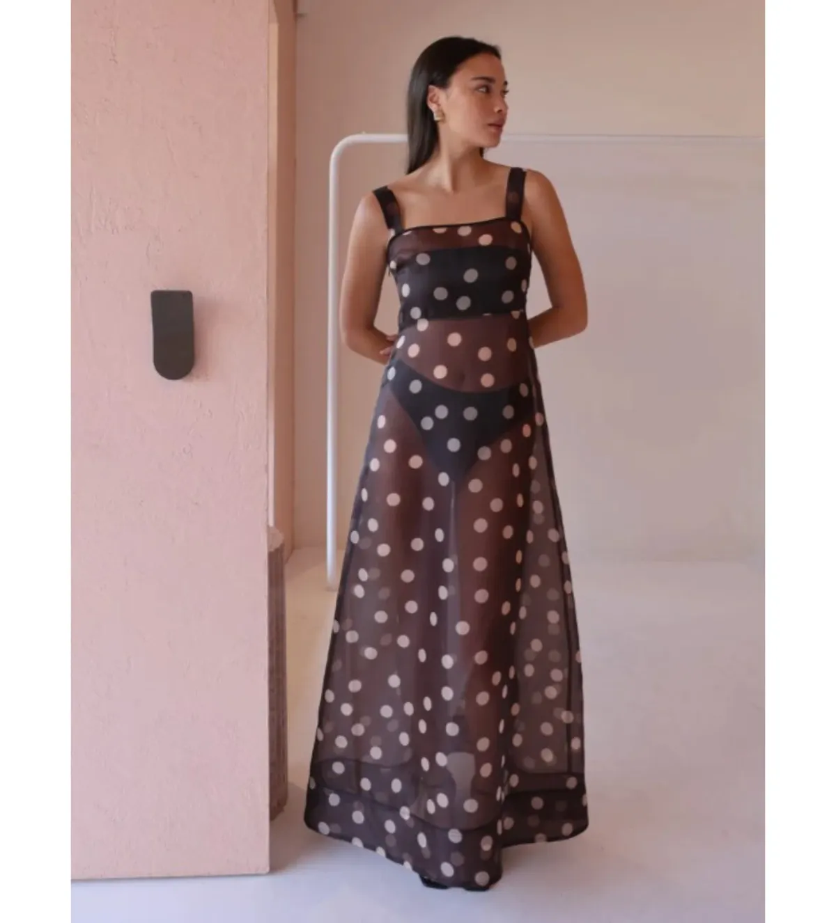 By Nicola Goldie Maxi Dress Chocolate Polka Size AU 6 - Image 2