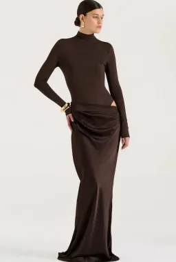 Henne Soraia Long Sleeve Maxi  Dress Chocolate Size XS / Size AU 6 for rent on The Volte - image 1