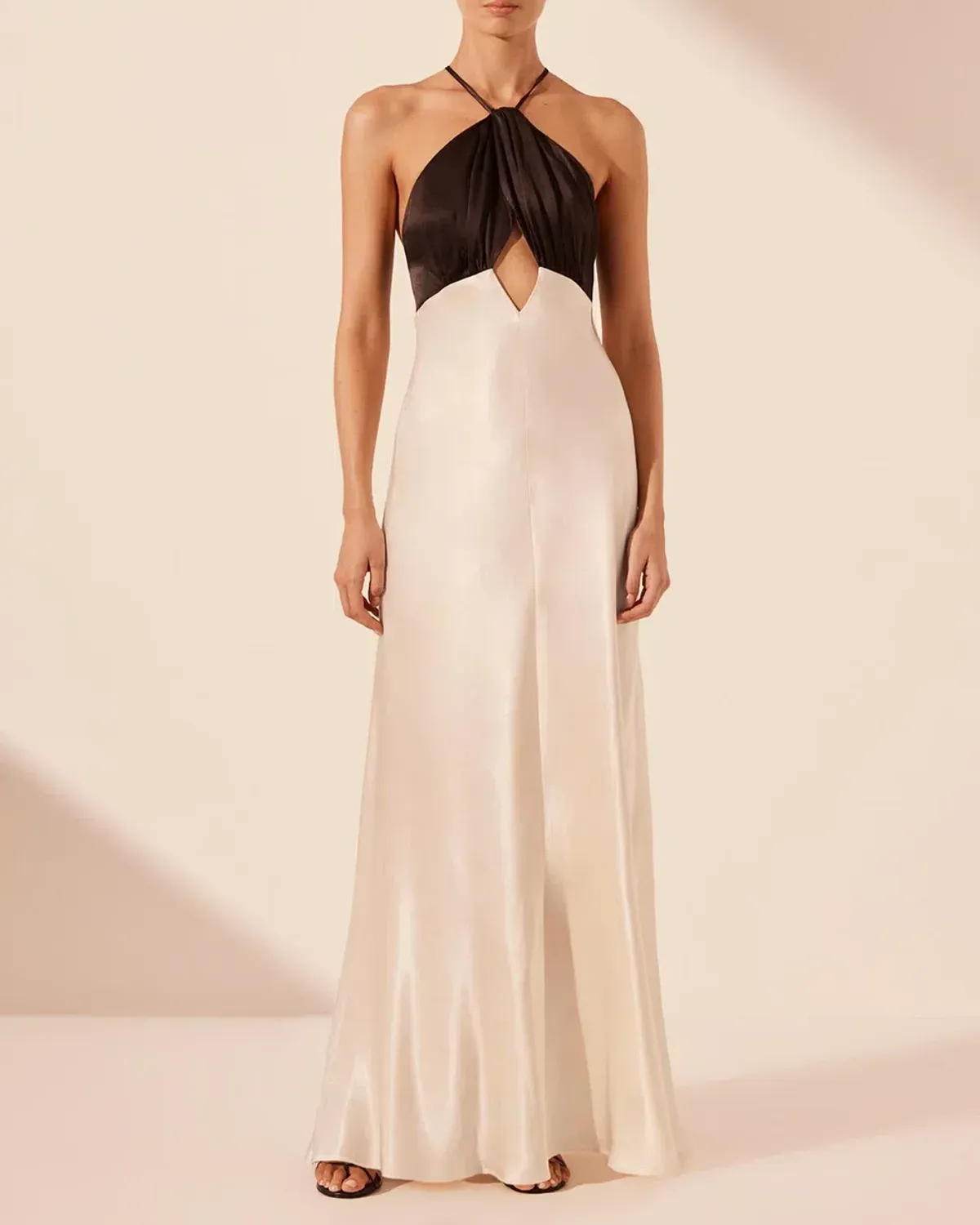 Shona Joy Black and White Lino Cross Back Halter Maxi Dress Size AU 10 - Image 1