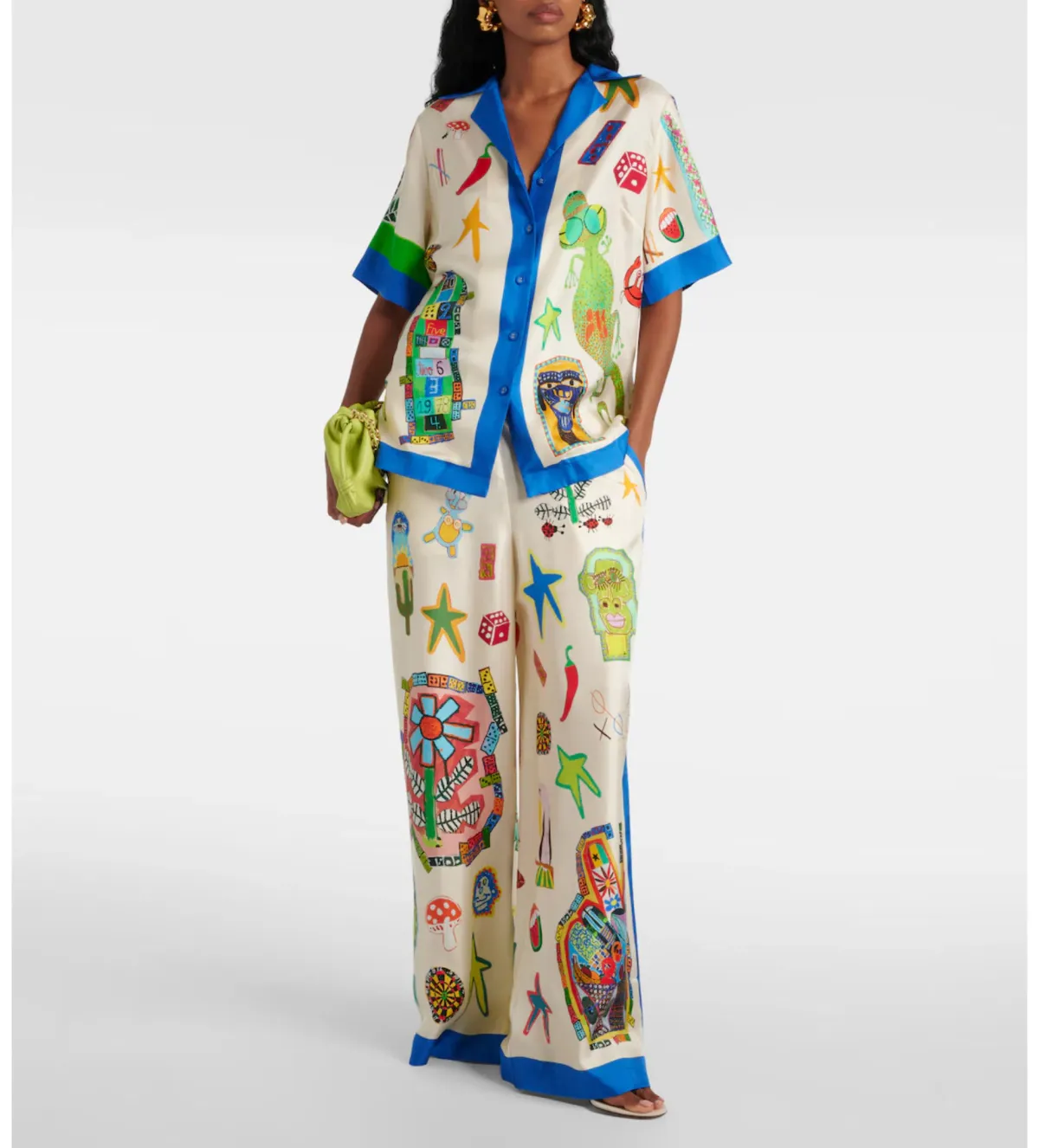 Alemais Rollers Silk Twill Shirt and Pants Multi Size 10 - Image 1