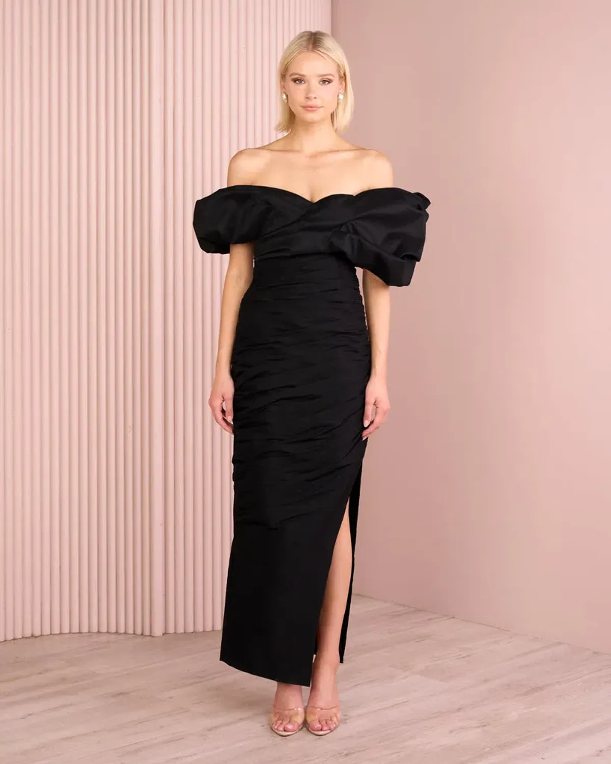 Azzurielle Haylee Puff collar gown Midi Dress in Black Size AU 14 - Image 1