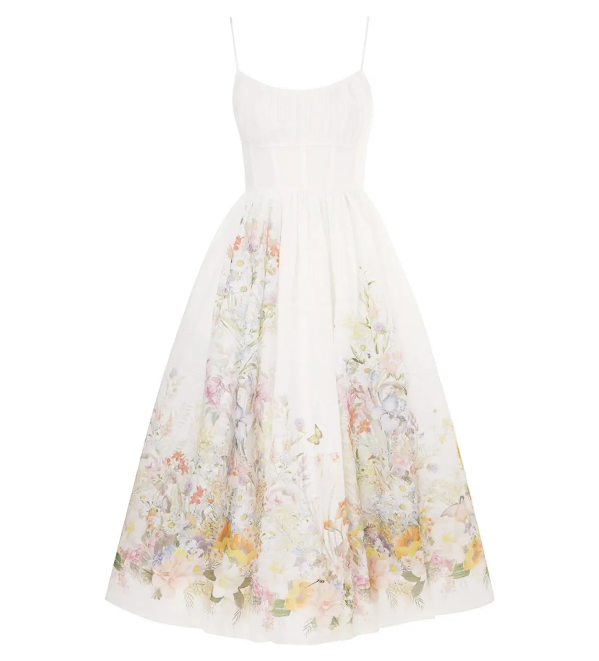 Zimmermann Natura Ruched Midi Dress in Ivory Wild Flowers Size 0 / AU 8 - Image 3