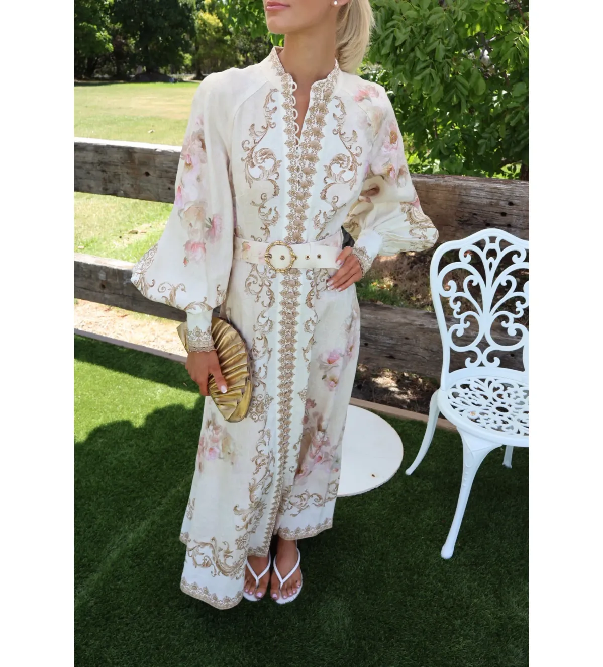 Zimmermann Hypnotic Buttoned Midi Dress in Cream Peony Size 1 / AU 10 - Image 3