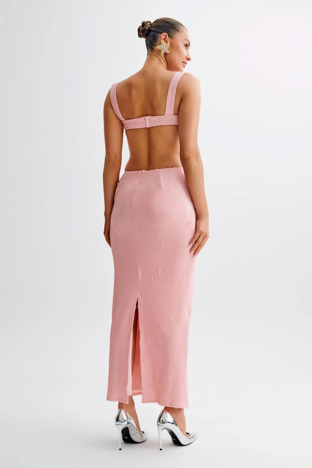 Meshki Adoria Sequin Cut Out Maxi Dress in Pale Pink Size M / AU 10 - Image 3