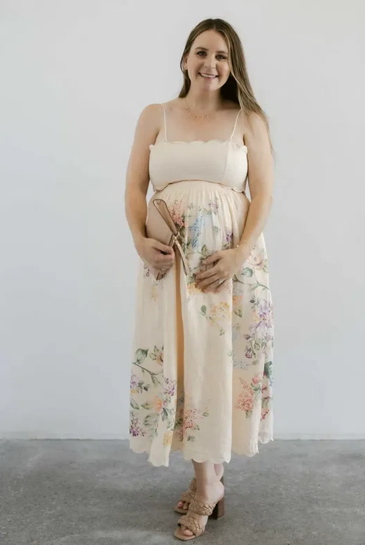 Zimmermann Halliday Scallop Midi Dress in Cream Watercolour Floral Size 4 / AU14-16 - Image 1
