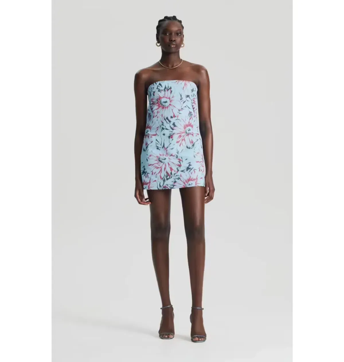 Scanlan Theodore Floral Taffeta Mini Dress in Ice Blue Size 6/XS - Image 1