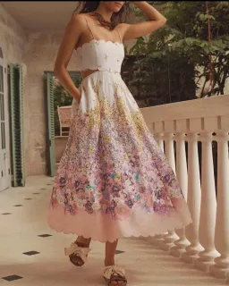 Zimmermann Jude Scallop Midi Dress in Peach Gradient Floral Size 3 /AU 10-12 for rent on The Volte - image 3