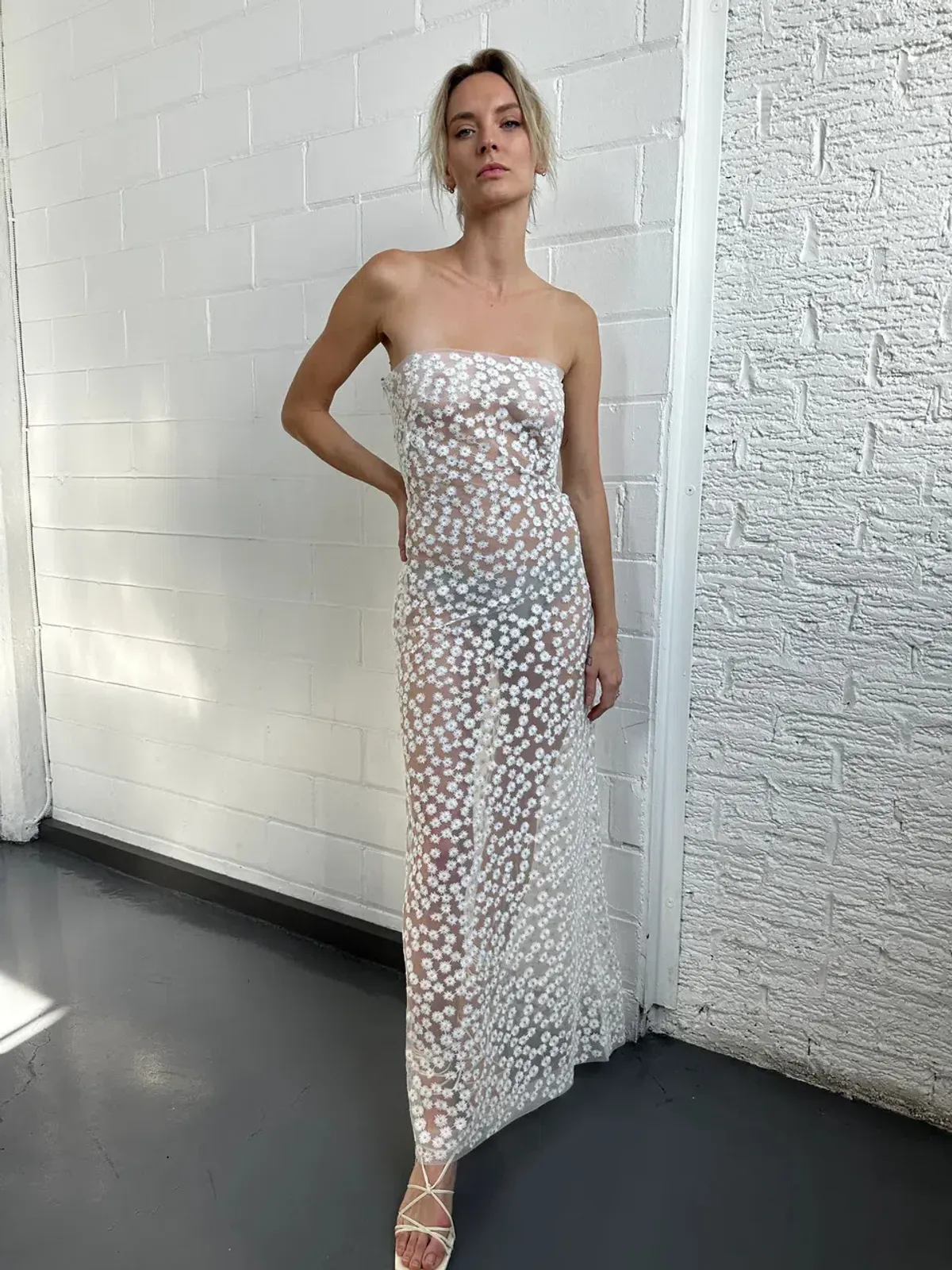 Sid Neigum Sheer White Floral Maxi Dress Size AU 8 - Image 1