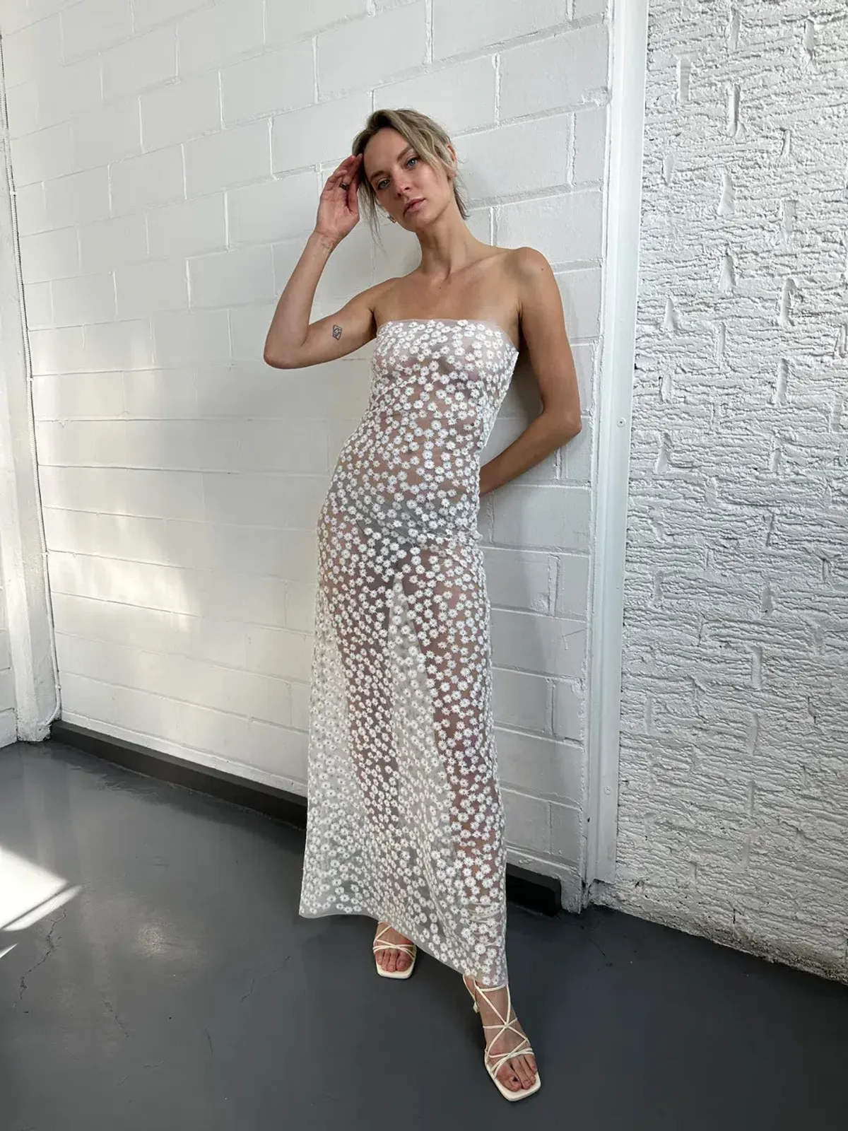 Sid Neigum Sheer White Floral Maxi Dress Size AU 8 - Image 3