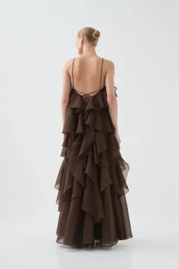 Aje Pandorea Layered Maxi Dress Carob Brown Size 16 for rent on The Volte - image 4