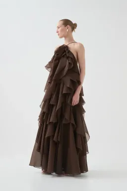 Aje Pandorea Layered Maxi Dress Carob Brown Size 12  for rent on The Volte - image 2