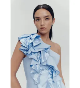 Aje Adelia Ruffle Midi Dress Light Sky Blue Size AU 6 for rent on The Volte - image 5