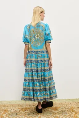 Alemais Cassie Tiered Midi Dress Blue Floral Print Size 10 for rent on The Volte - image 2
