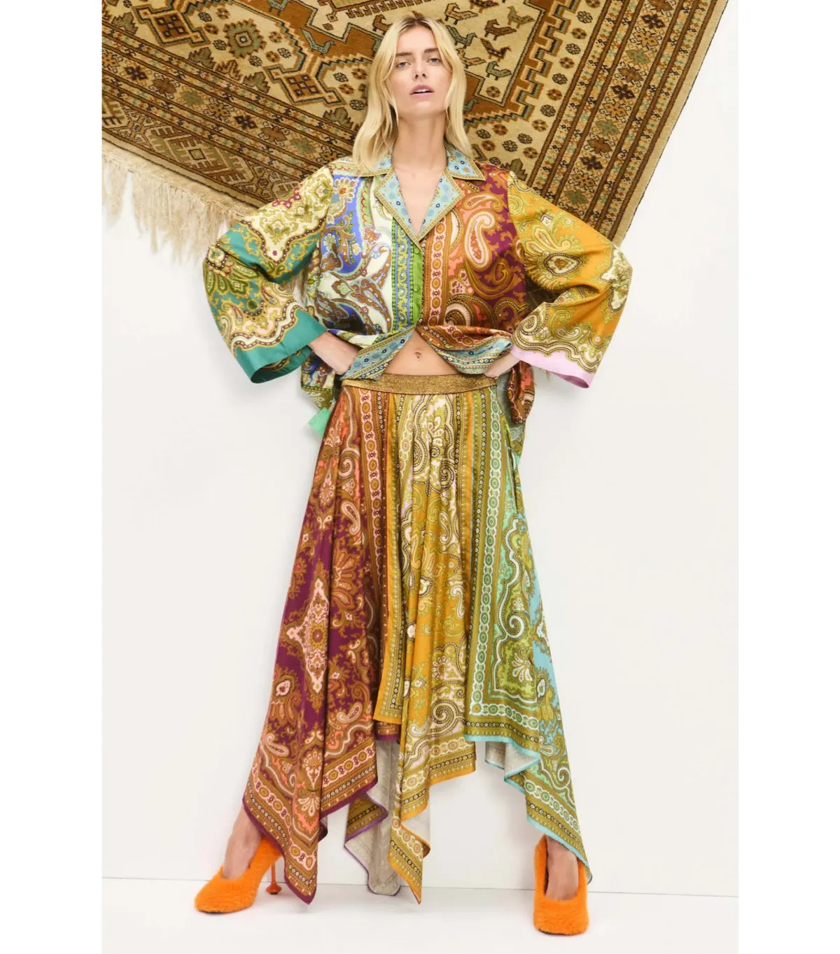 Alemais Clemenza Spliced Silk Shirt and Scarf Skirt Set Multi Size 8 - Image 1