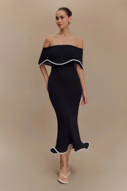 Molly Off Shoulder Knit Midi Dress Black Size S / Size AU 8 — Cocktail, Evening, Wedding Guest, Daytime for rent on The Volte - image 2