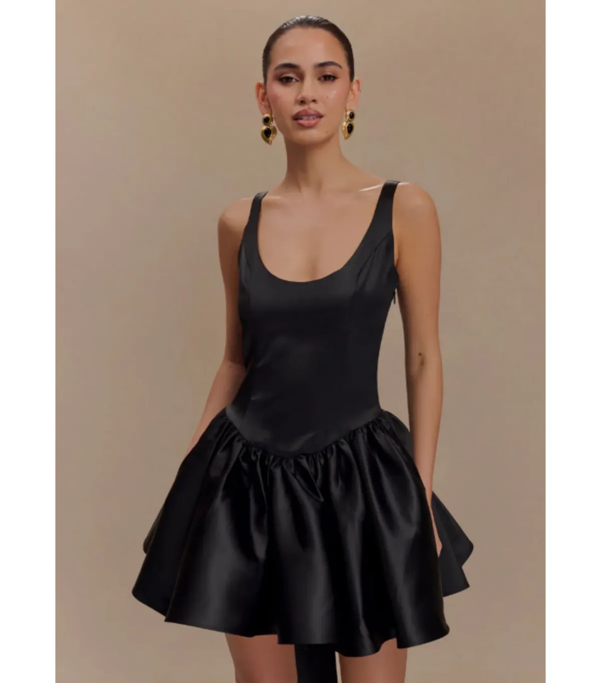 Meshki Felicia Satin Mini Dress With Bow in Black Size 8/S - Image 2