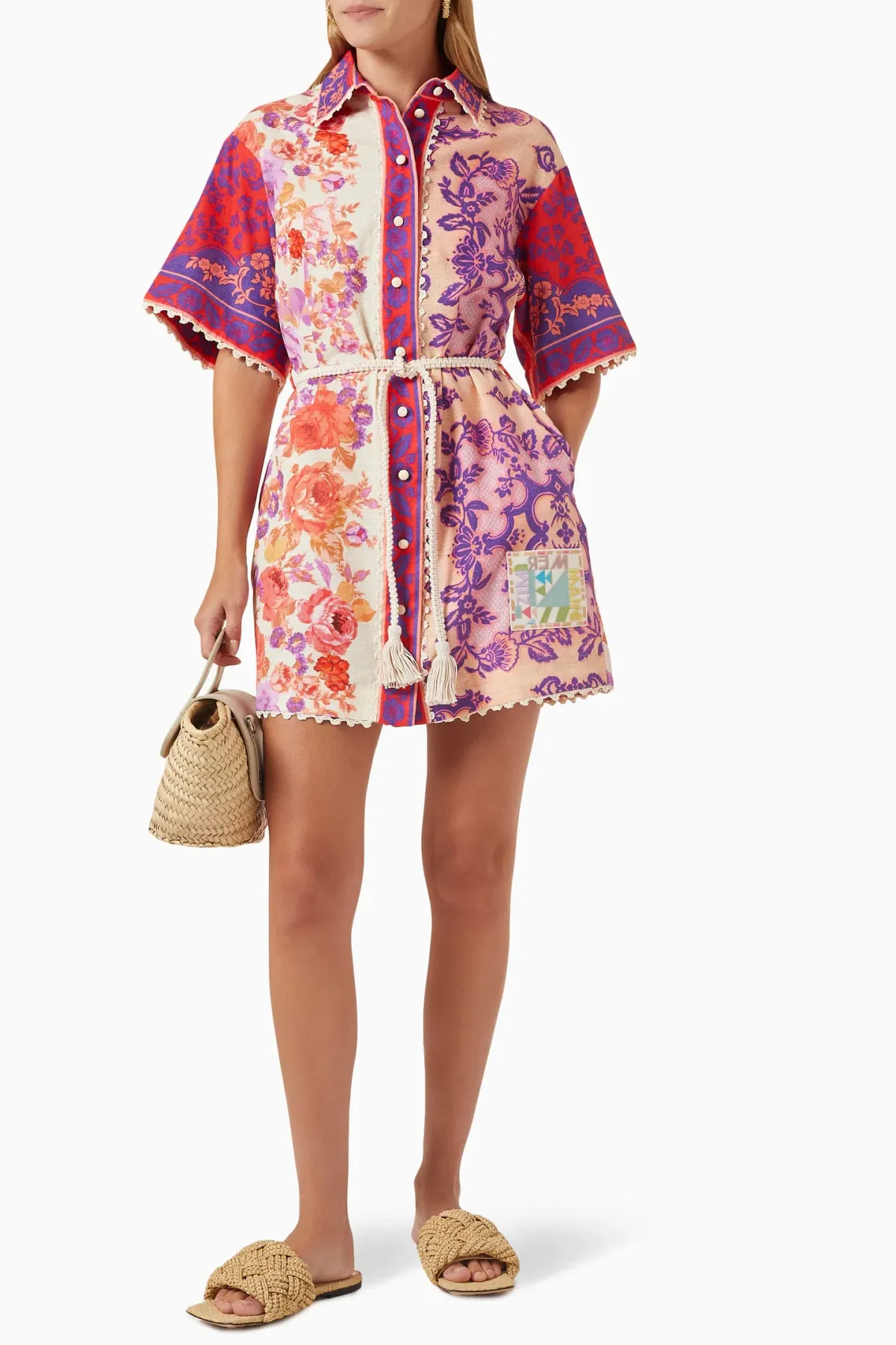 Zimmermann Raie Trimmed Shirt Dress Multi Size 14 - Image 2