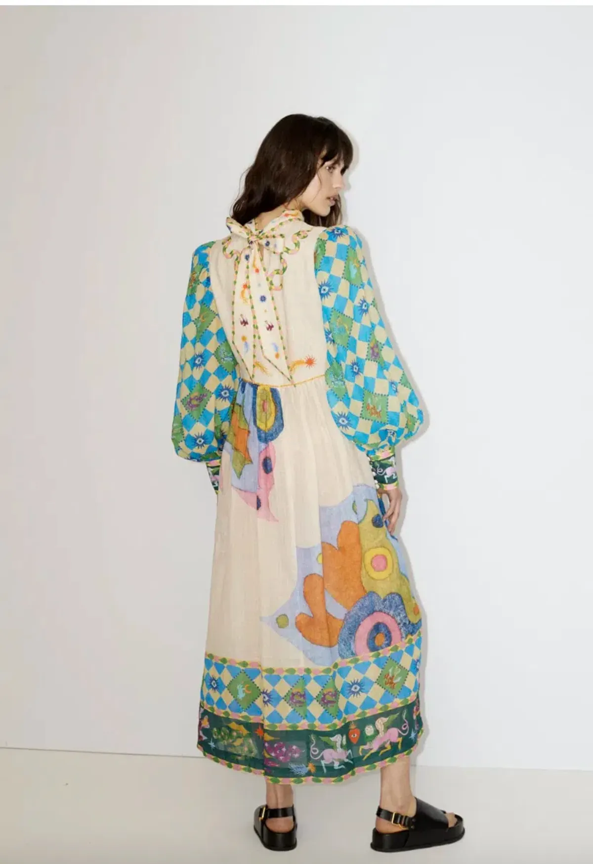 Alemais Lou Balloon Sleeve Midi Dress Multi Size AU 12 - Image 3